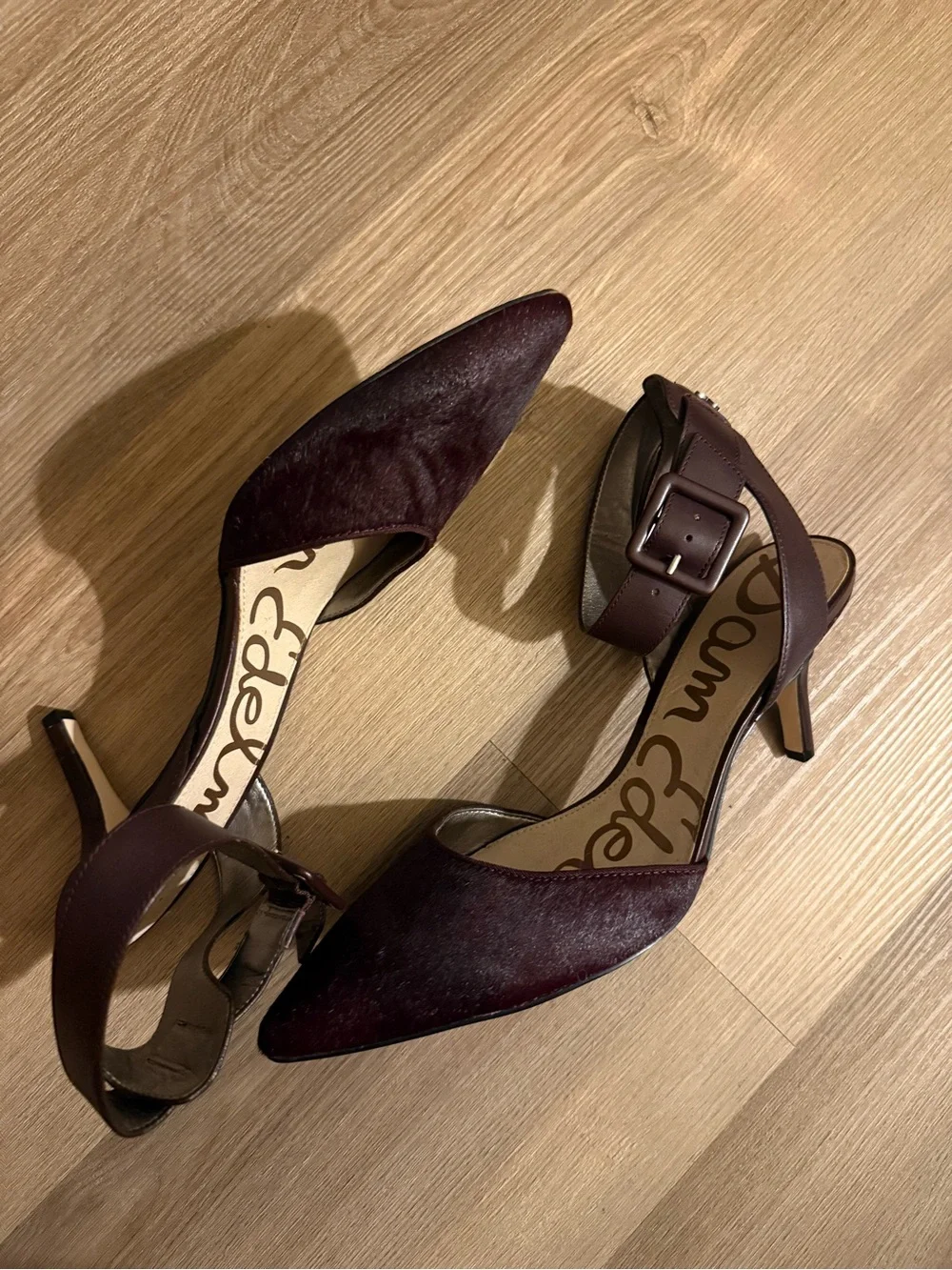 Sam Edelman Brown Pony Hair Pointed Ankle-Strap Heels